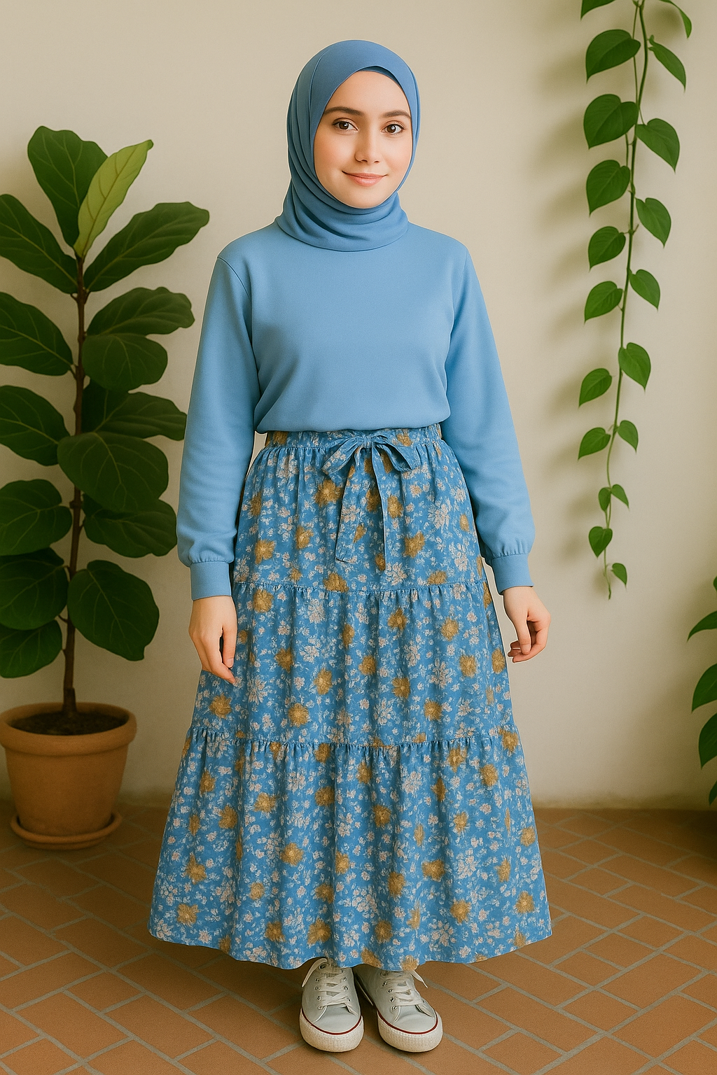 Banyan top and printed skirt
