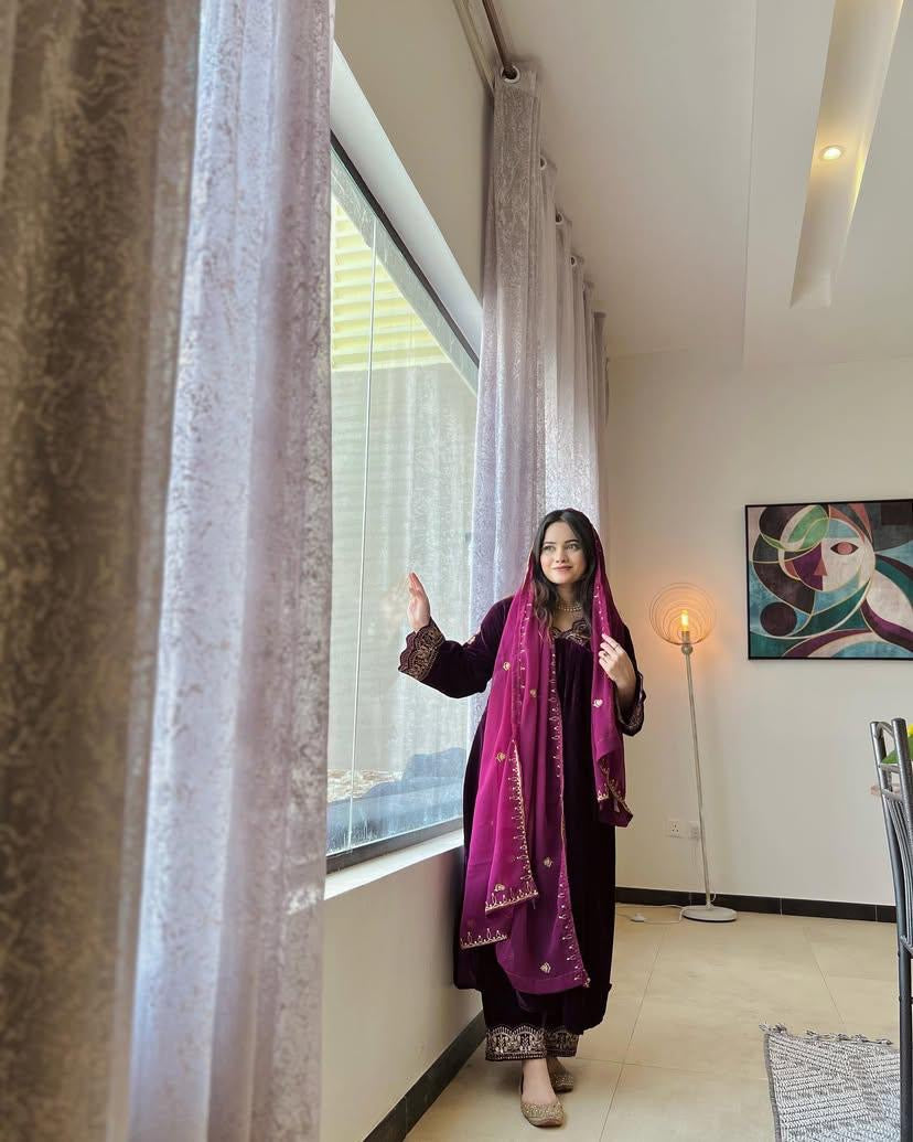 Velvet kurti palazzo set
