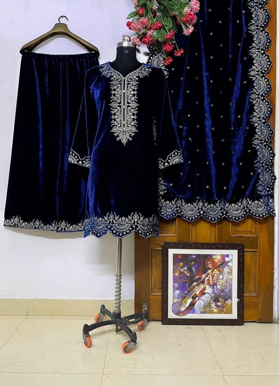 Velvet embroidered top and palazzo