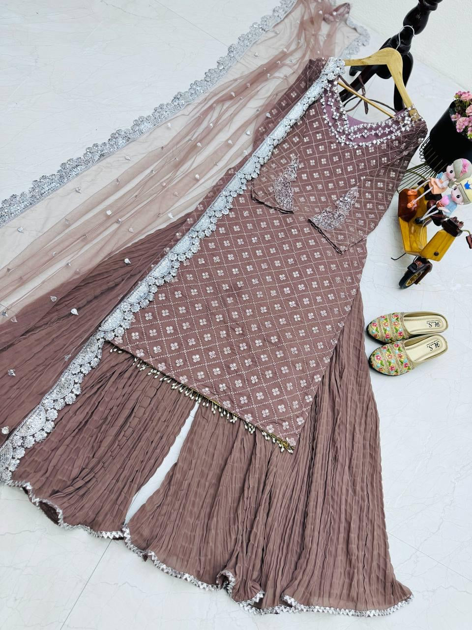 Mirror sequence embroidered suite