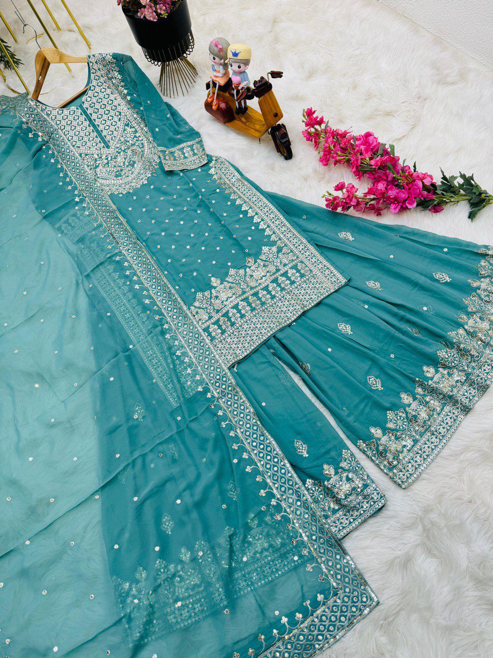 Embroidered sequence work gharara
