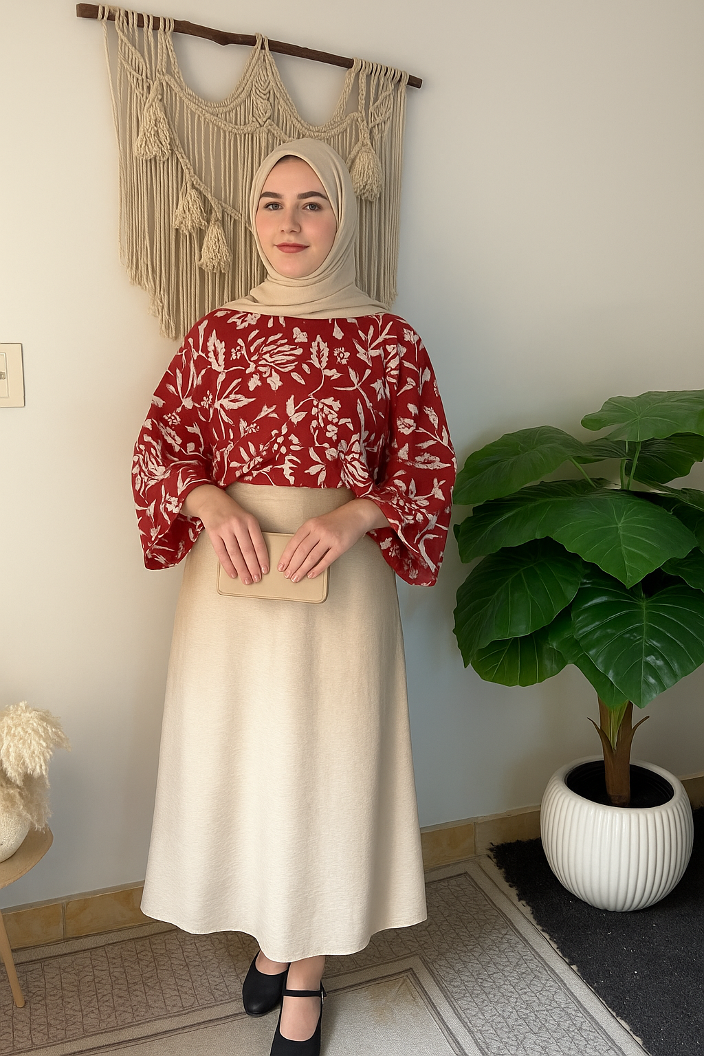 Printed top and cey skirt