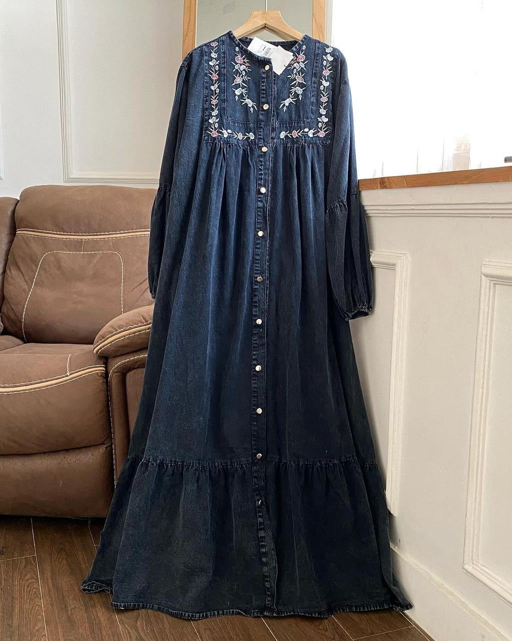 Denim embroidered gown