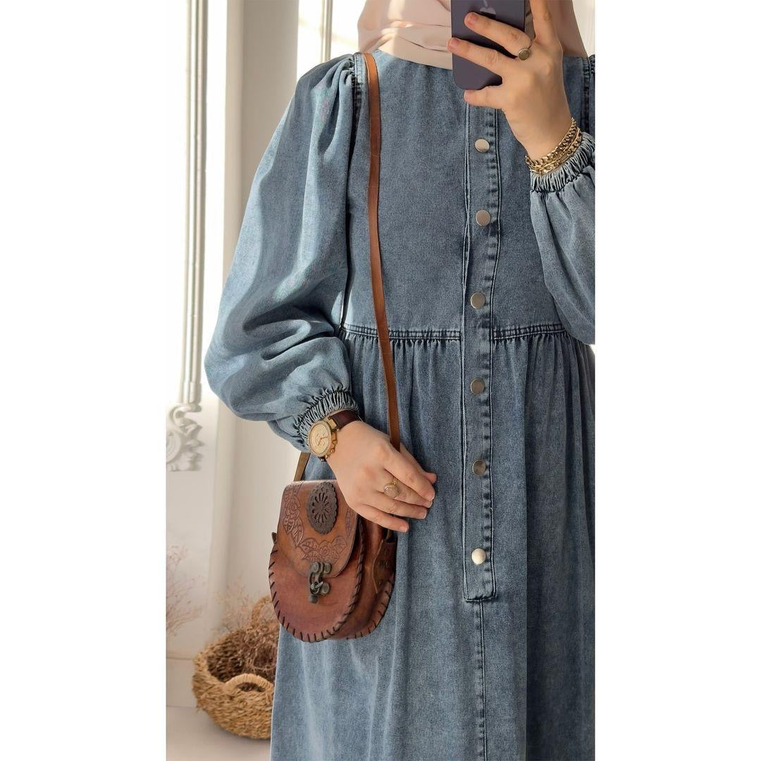 Denim gown with buttons