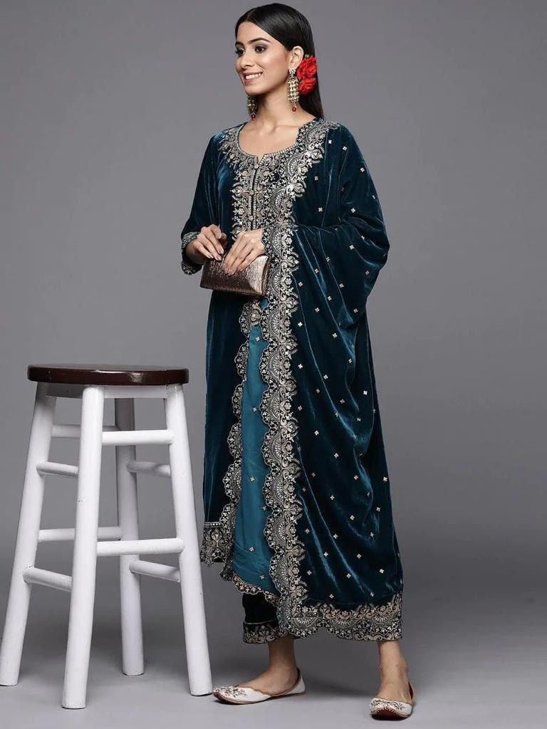 Velvet embroidered top and palazzo