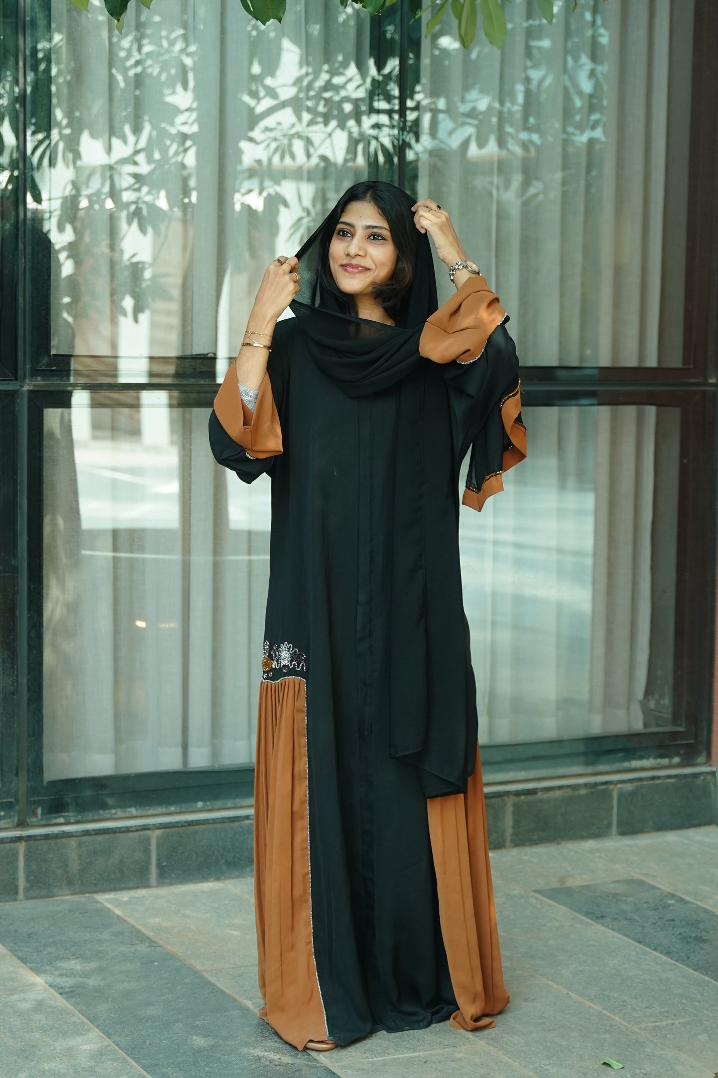 Handworked pleated abaya