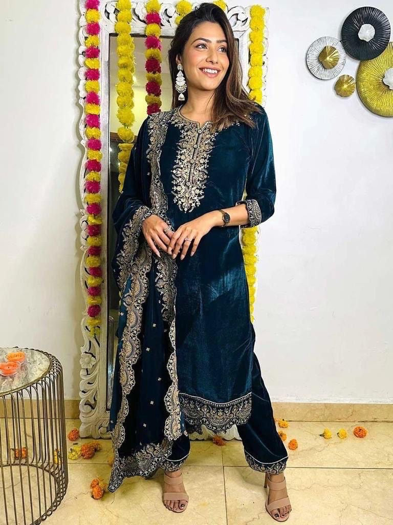 Velvet embroidered top and palazzo