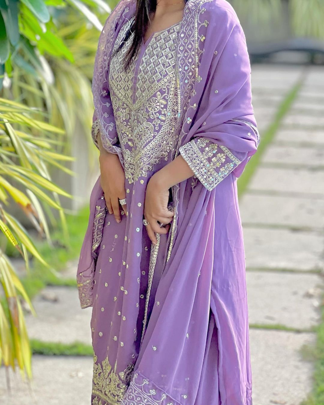 Embroidered sequence work gharara