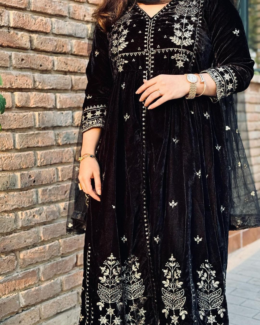 Velvet embroidery gown