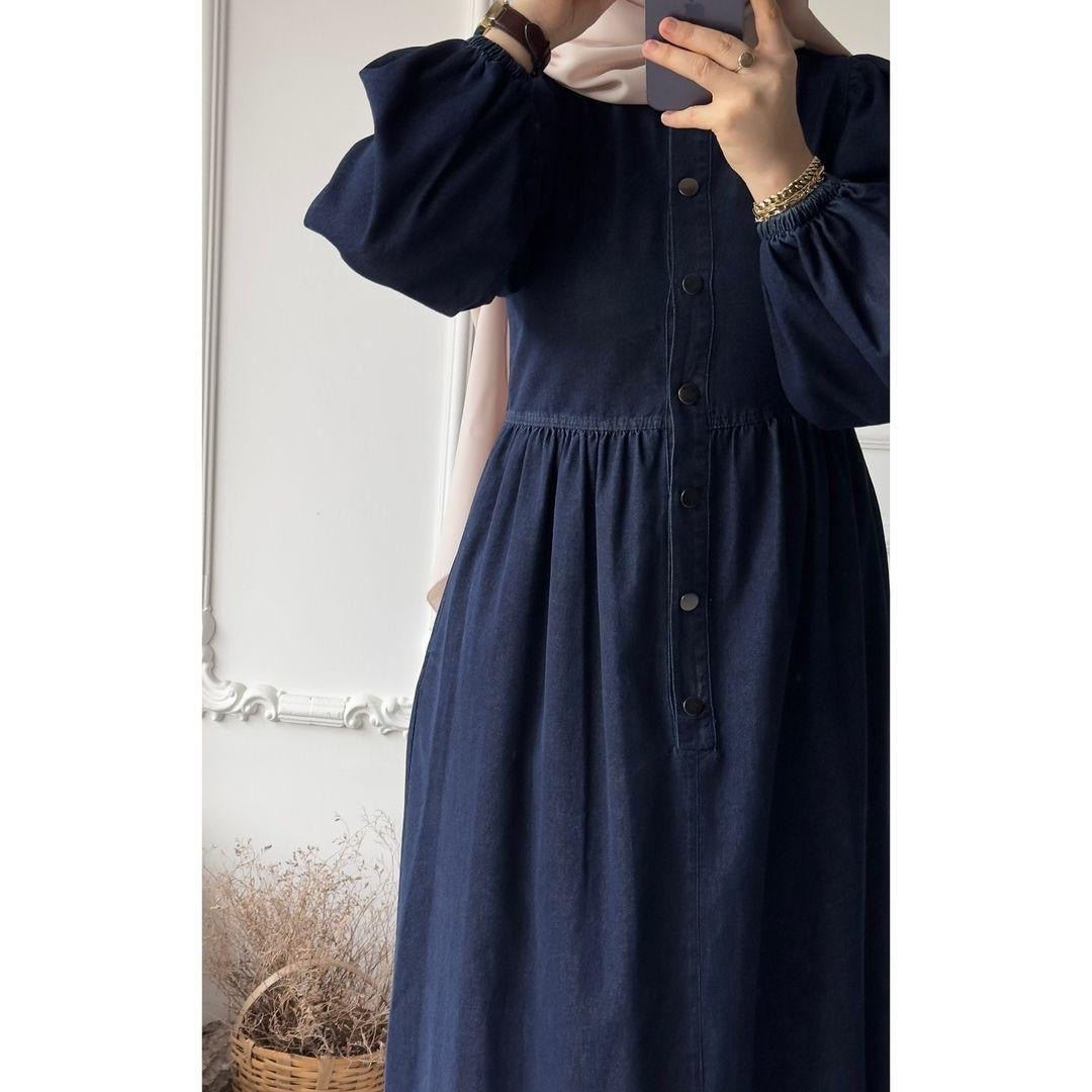 Denim gown with buttons