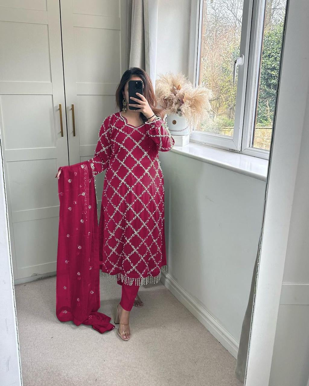 Designer sequence embroidered suite