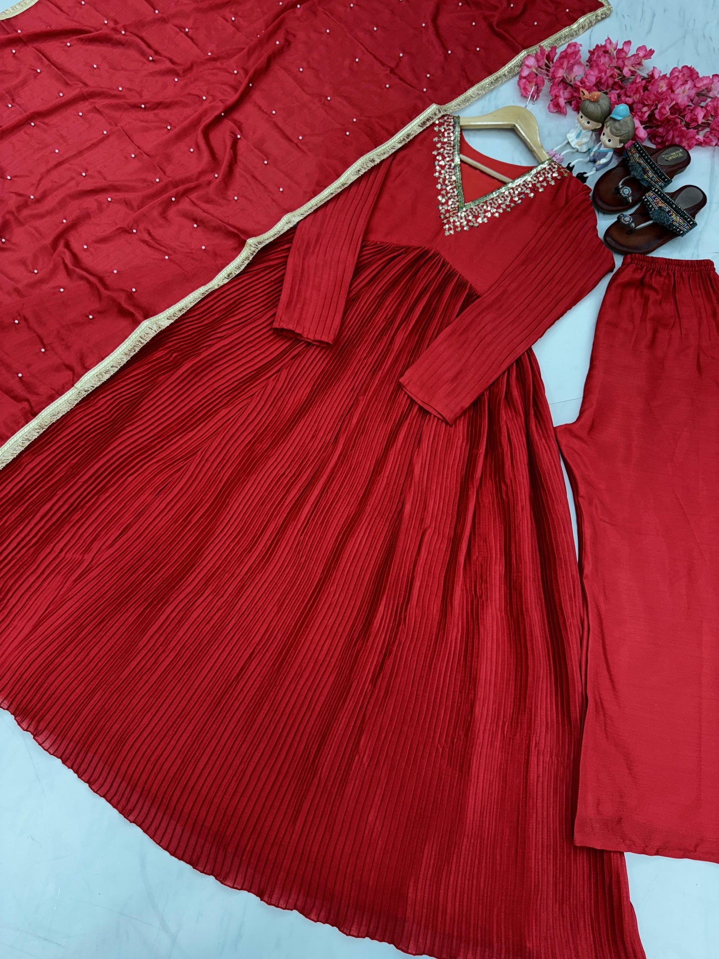 Pleated gown set