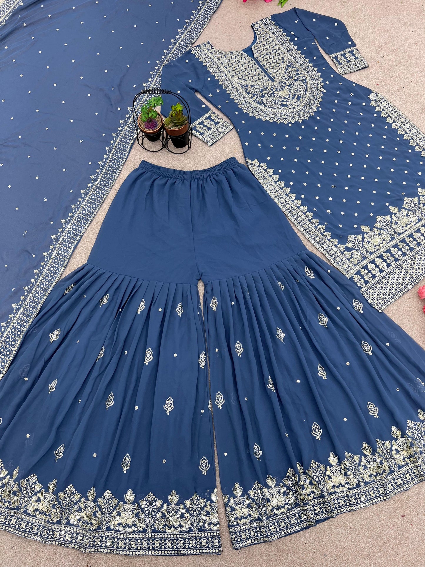 Embroidered sequence work gharara