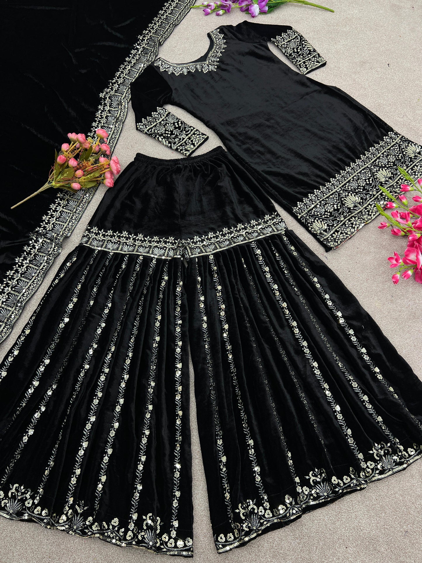 Velvet Sharara Suit