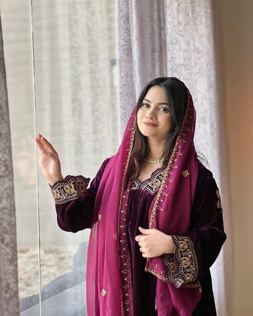 Velvet kurti palazzo set
