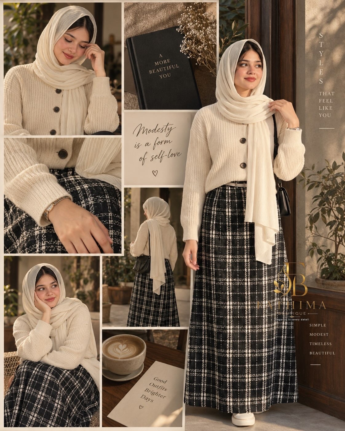 Rib top and check skirt