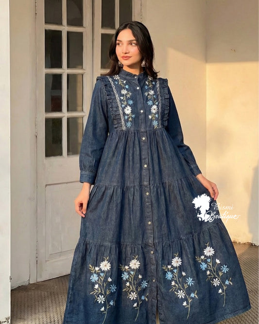 Embroidery denim gown