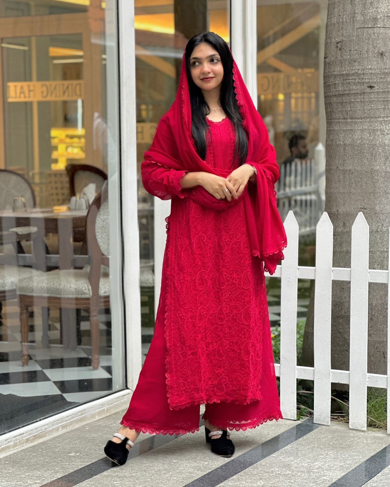 Cotton thread embroidered suite