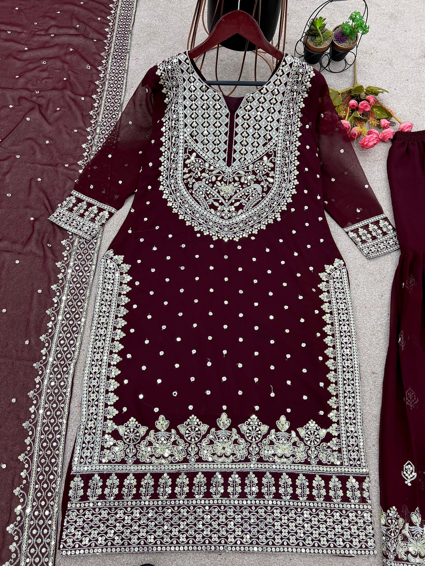 Embroidered sequence work gharara