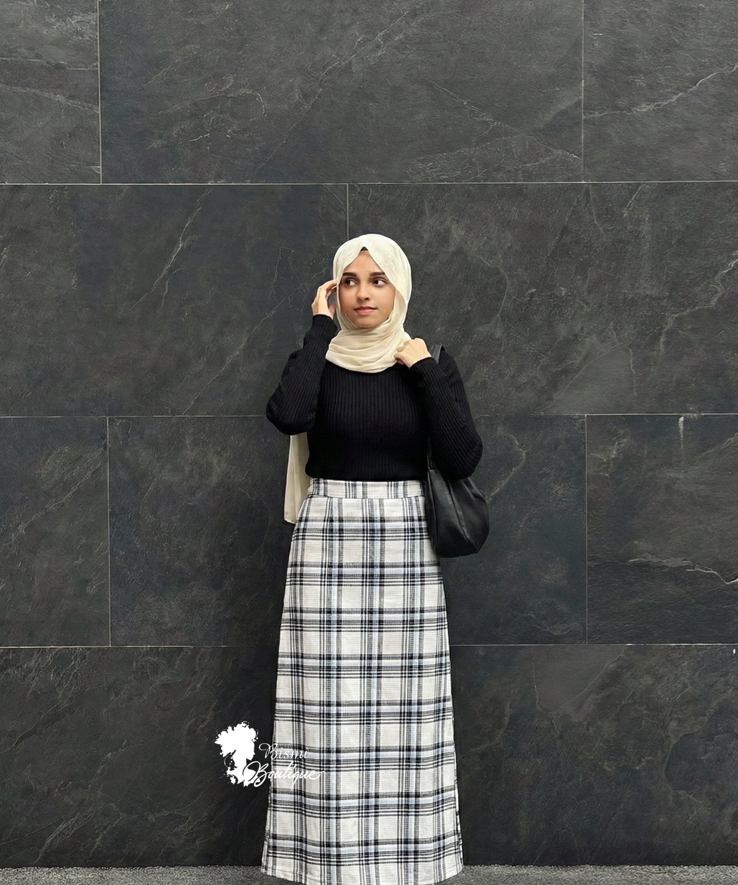 Rib top and check skirt