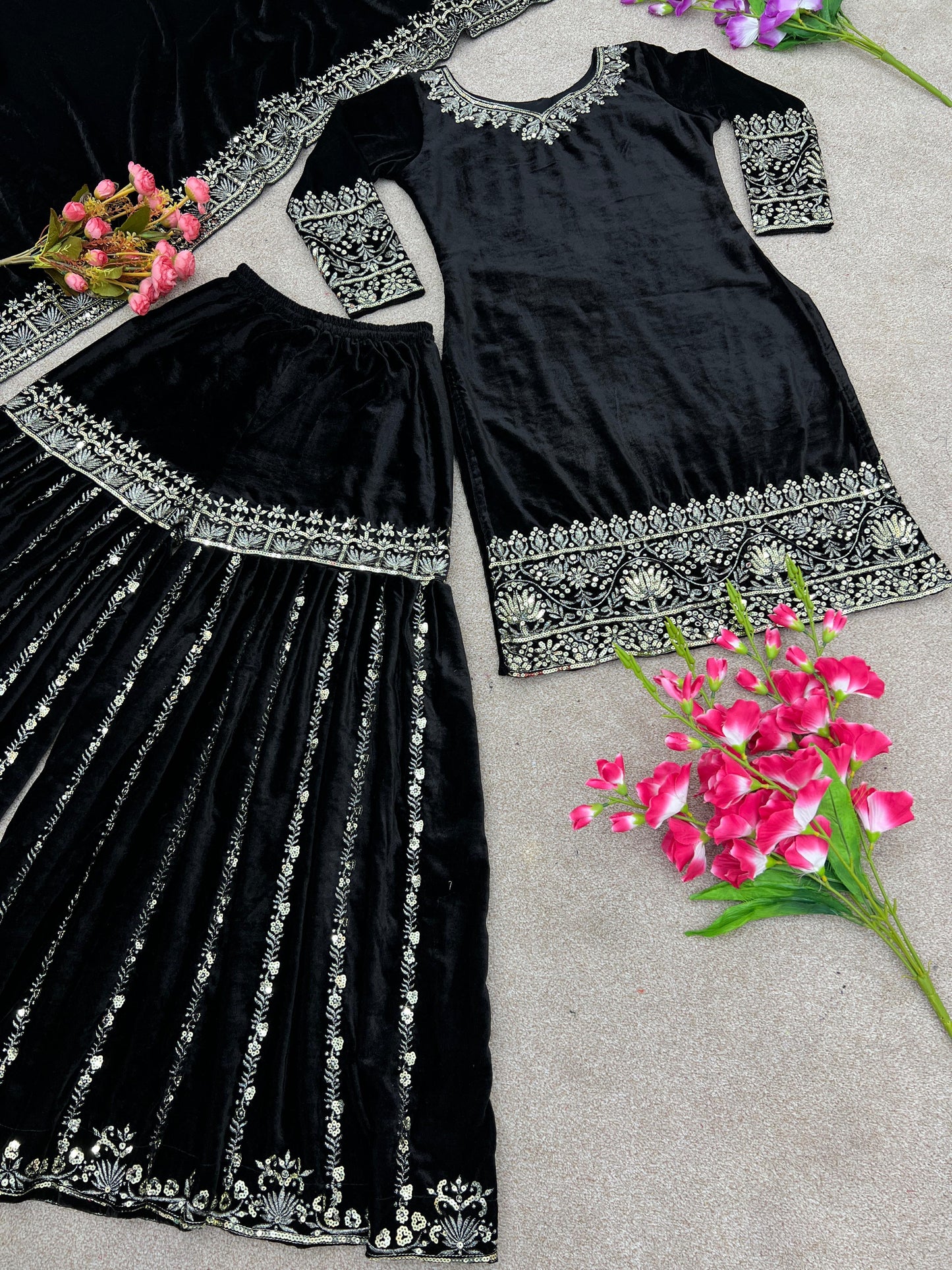 Velvet Sharara Suit