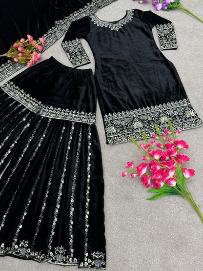Velvet Sharara Suit