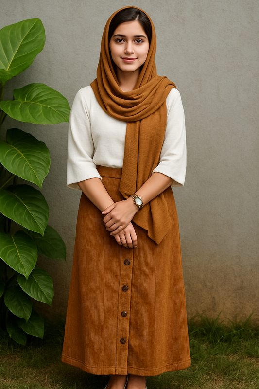 Corduroy skirt and cey top