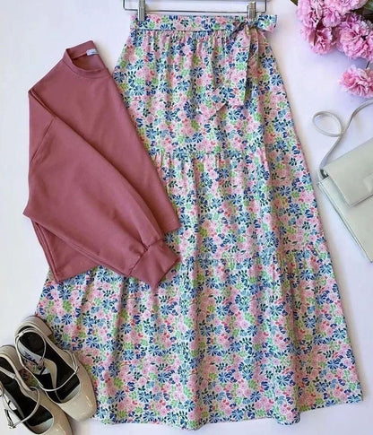 Banyan top and printed skirt