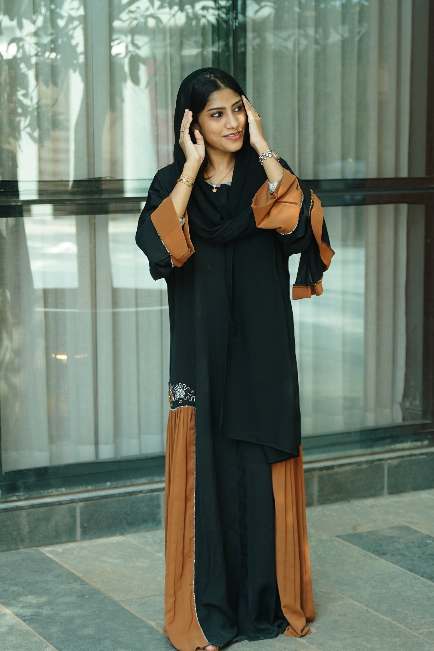 Handworked pleated abaya