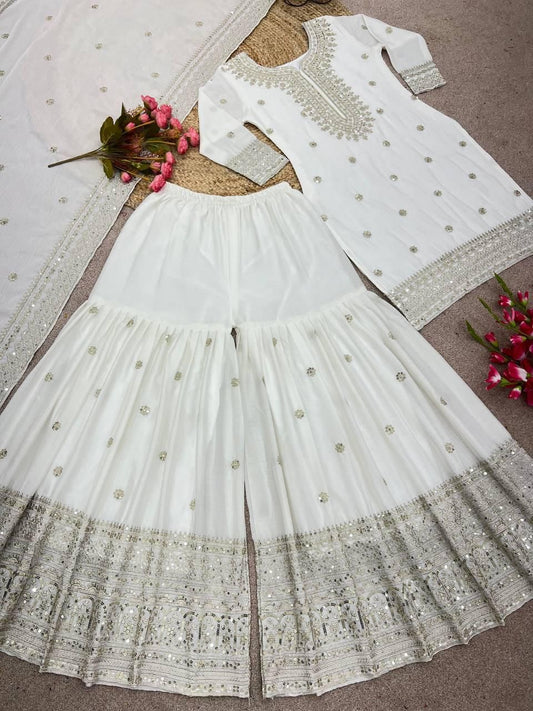 White chinon silk suite