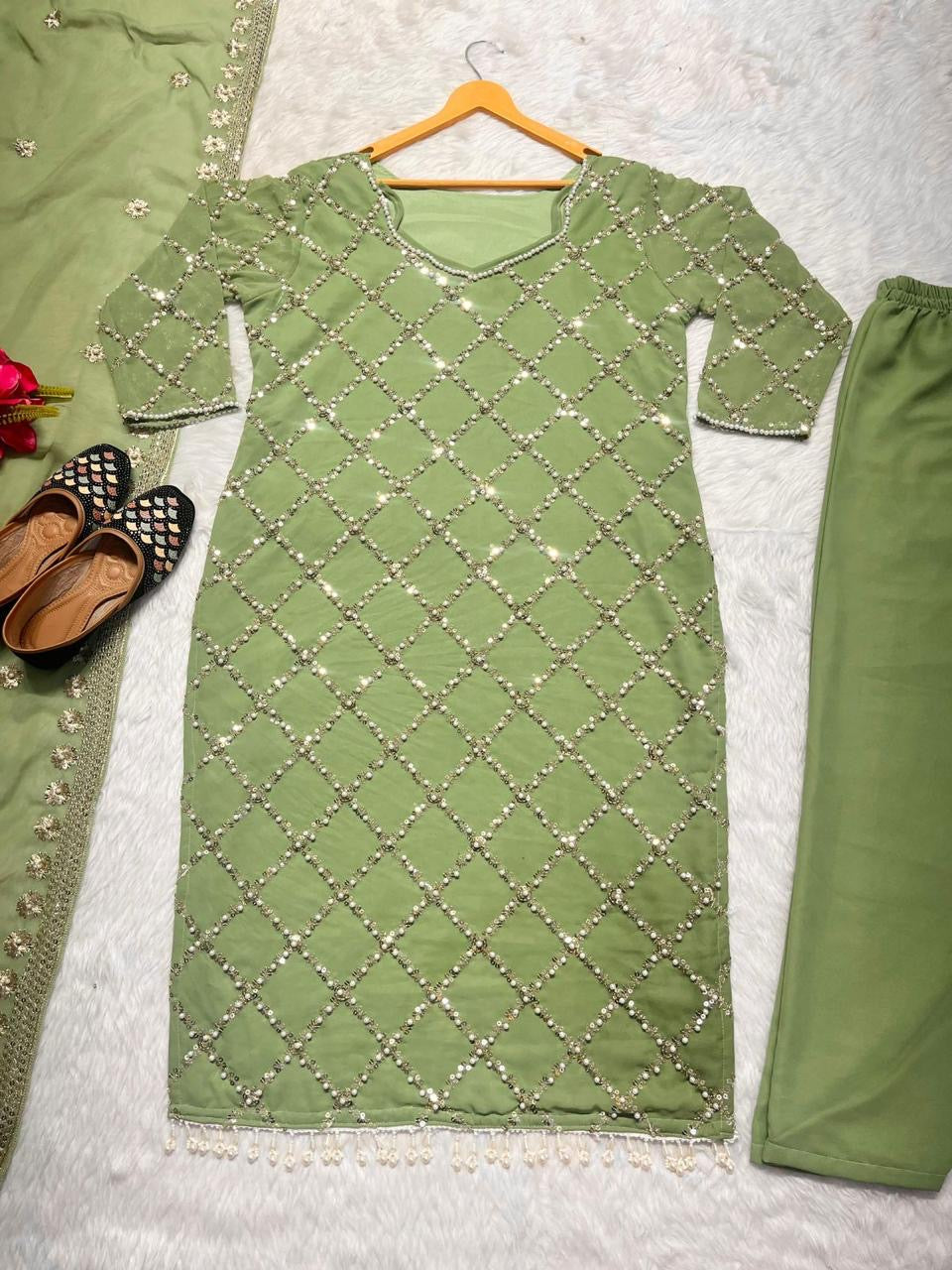 Designer sequence embroidered suite