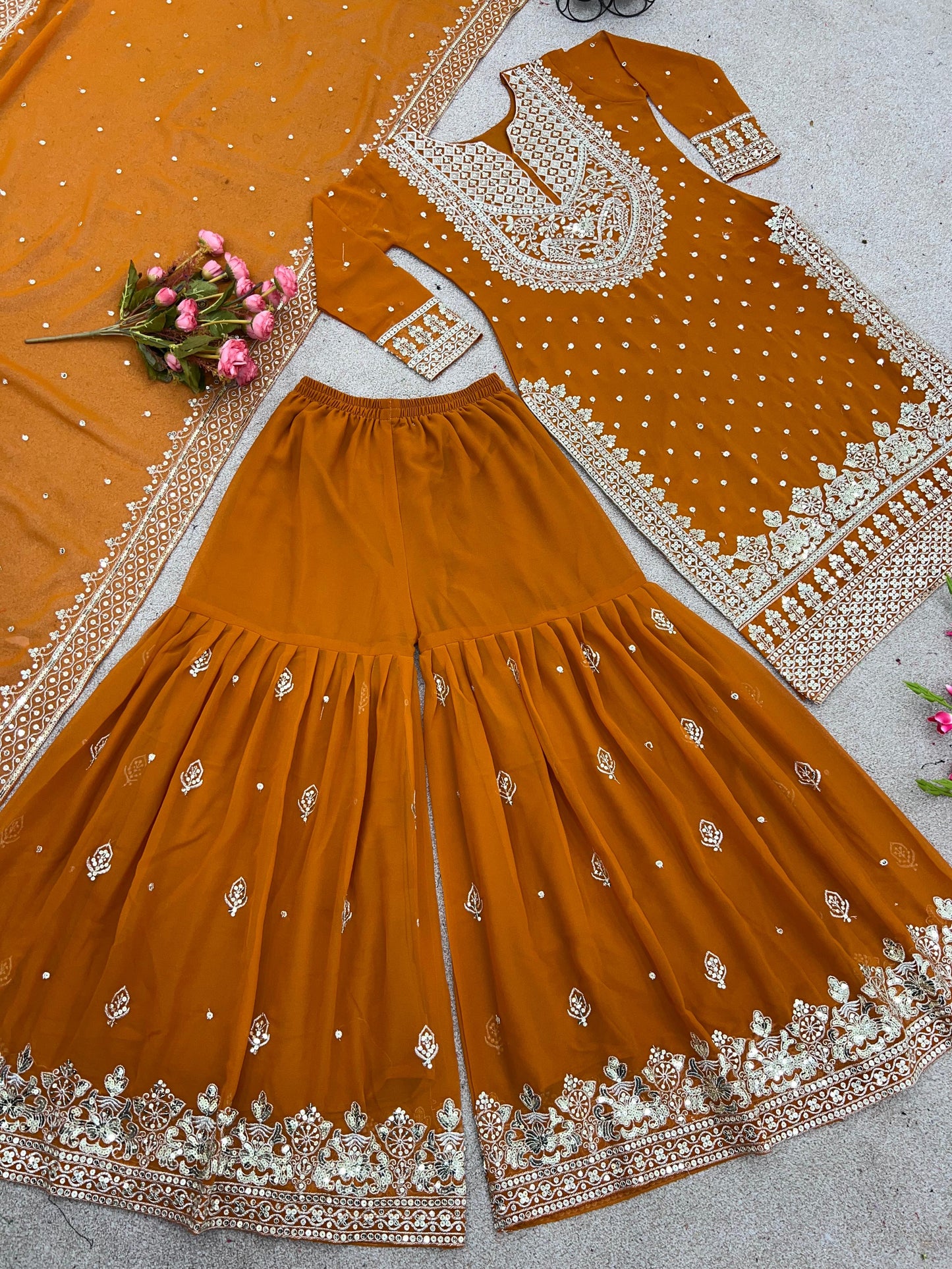 Embroidered sequence work gharara