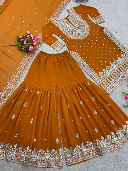 Embroidered sequence work gharara