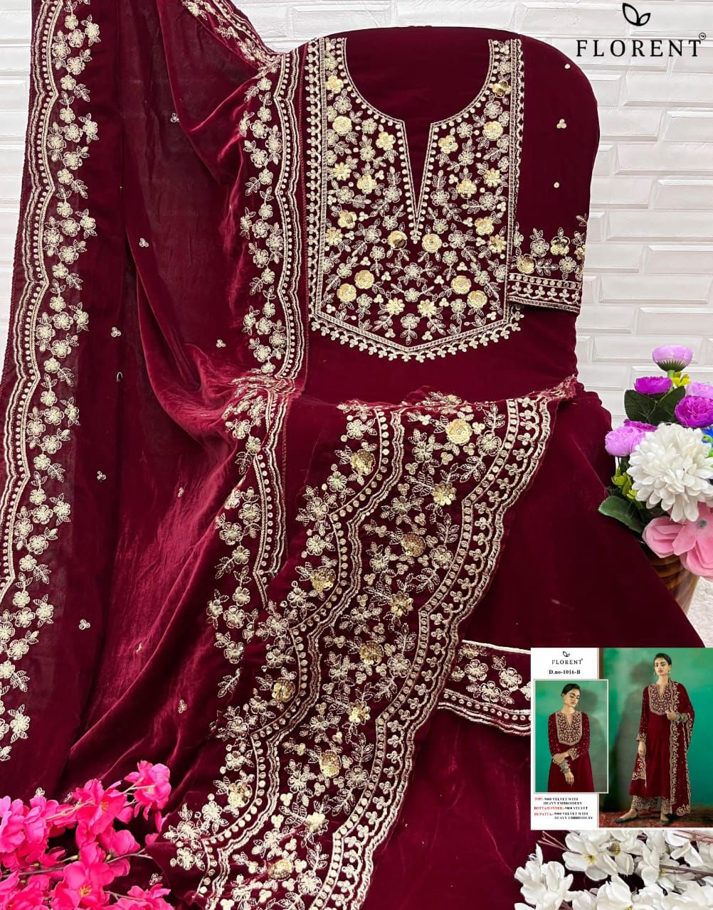 Velvet suite with heavy embroidery (unstitched)