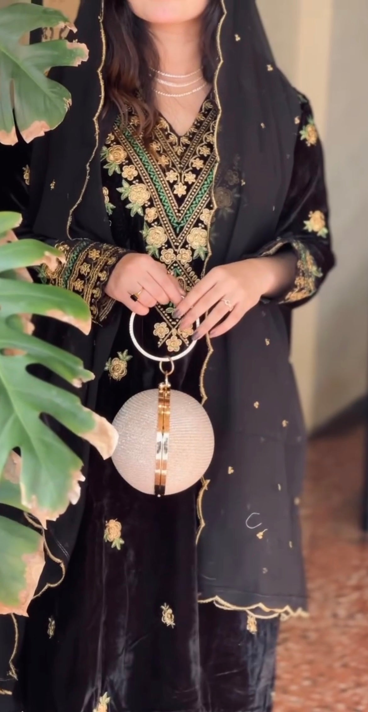 Velvet embroidered suite