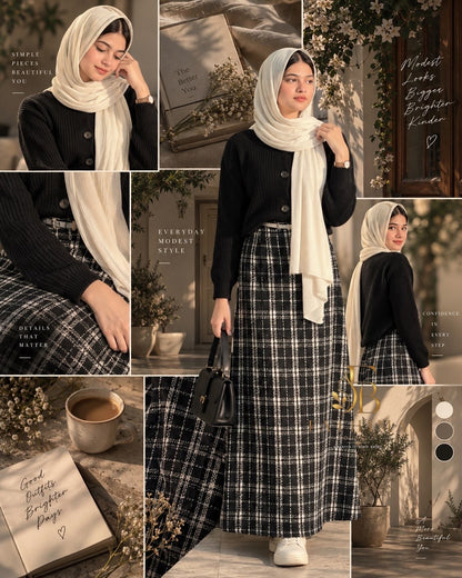 Rib top and check skirt