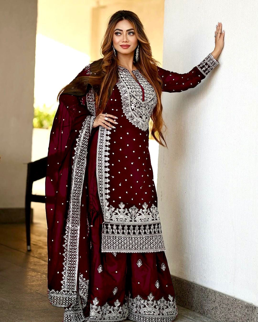 Embroidered sequence work gharara