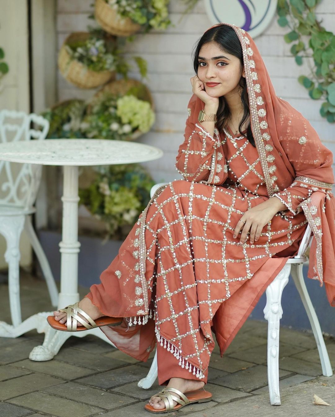 Designer sequence embroidered suite