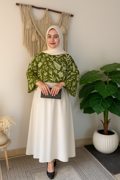 Printed top and cey skirt
