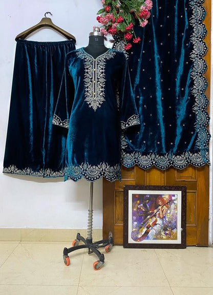 Velvet embroidered top and palazzo