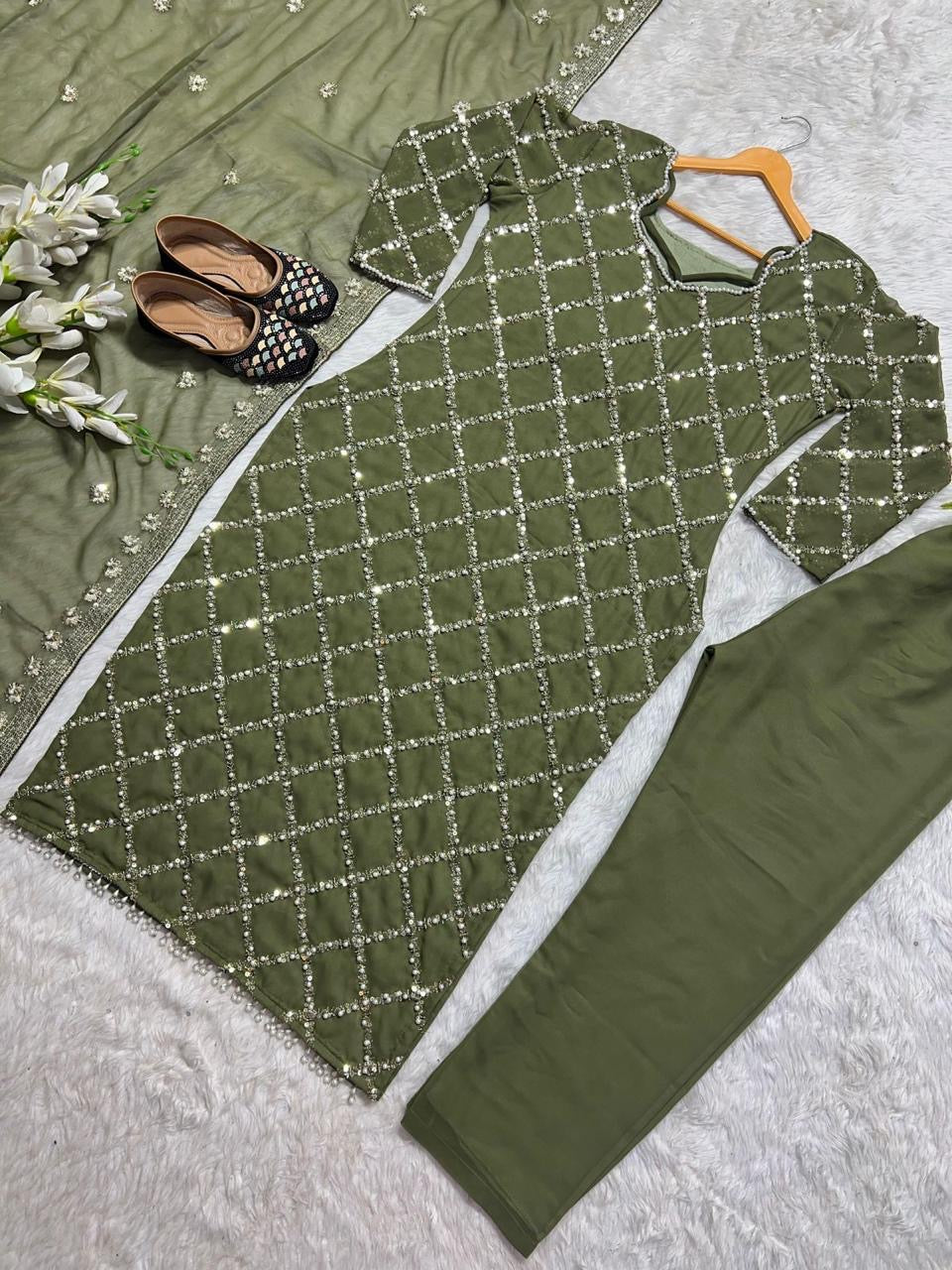 Designer sequence embroidered suite
