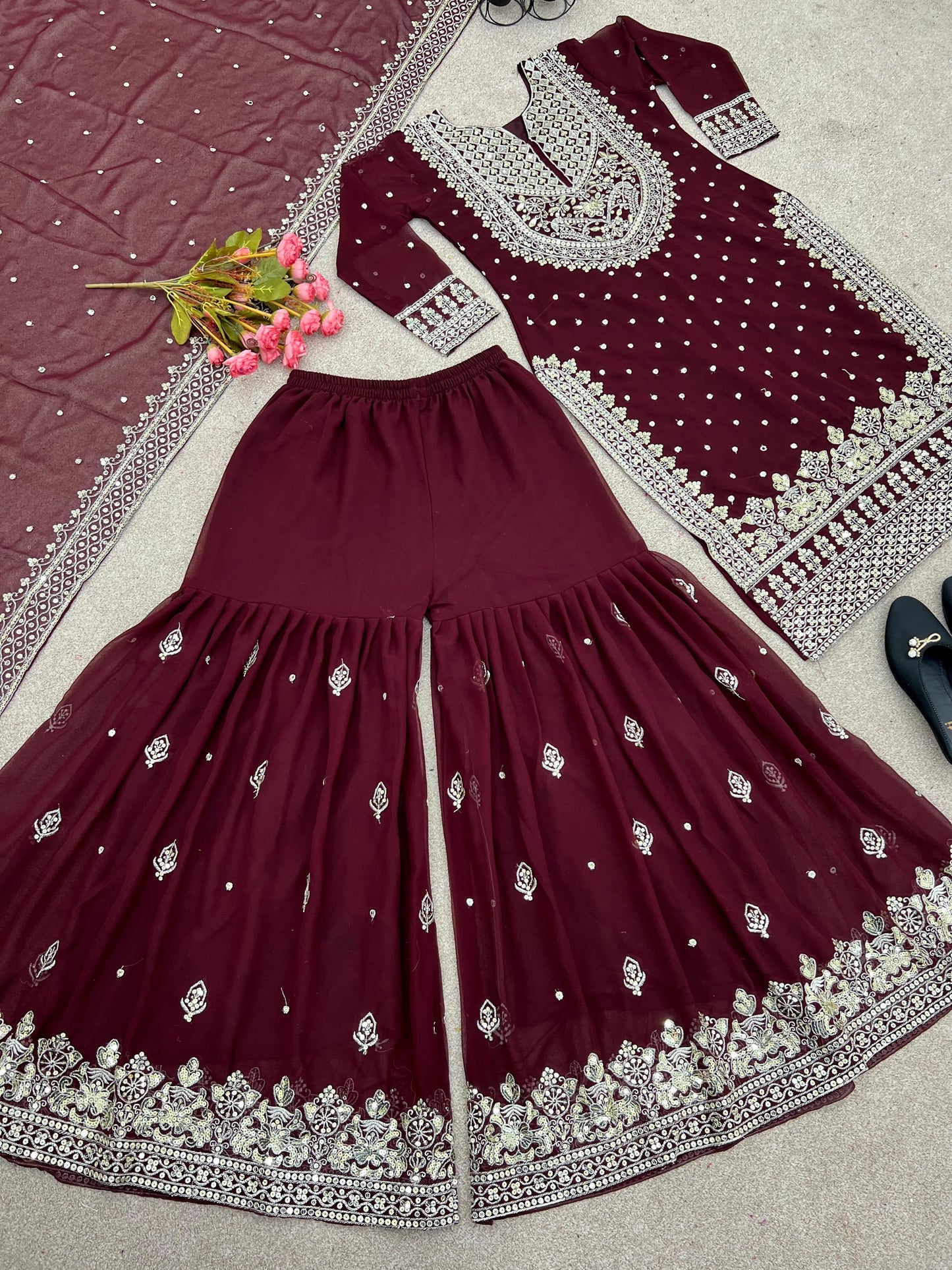 Embroidered sequence work gharara