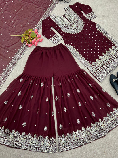 Embroidered sequence work gharara