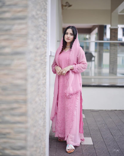 Cotton thread embroidered suite