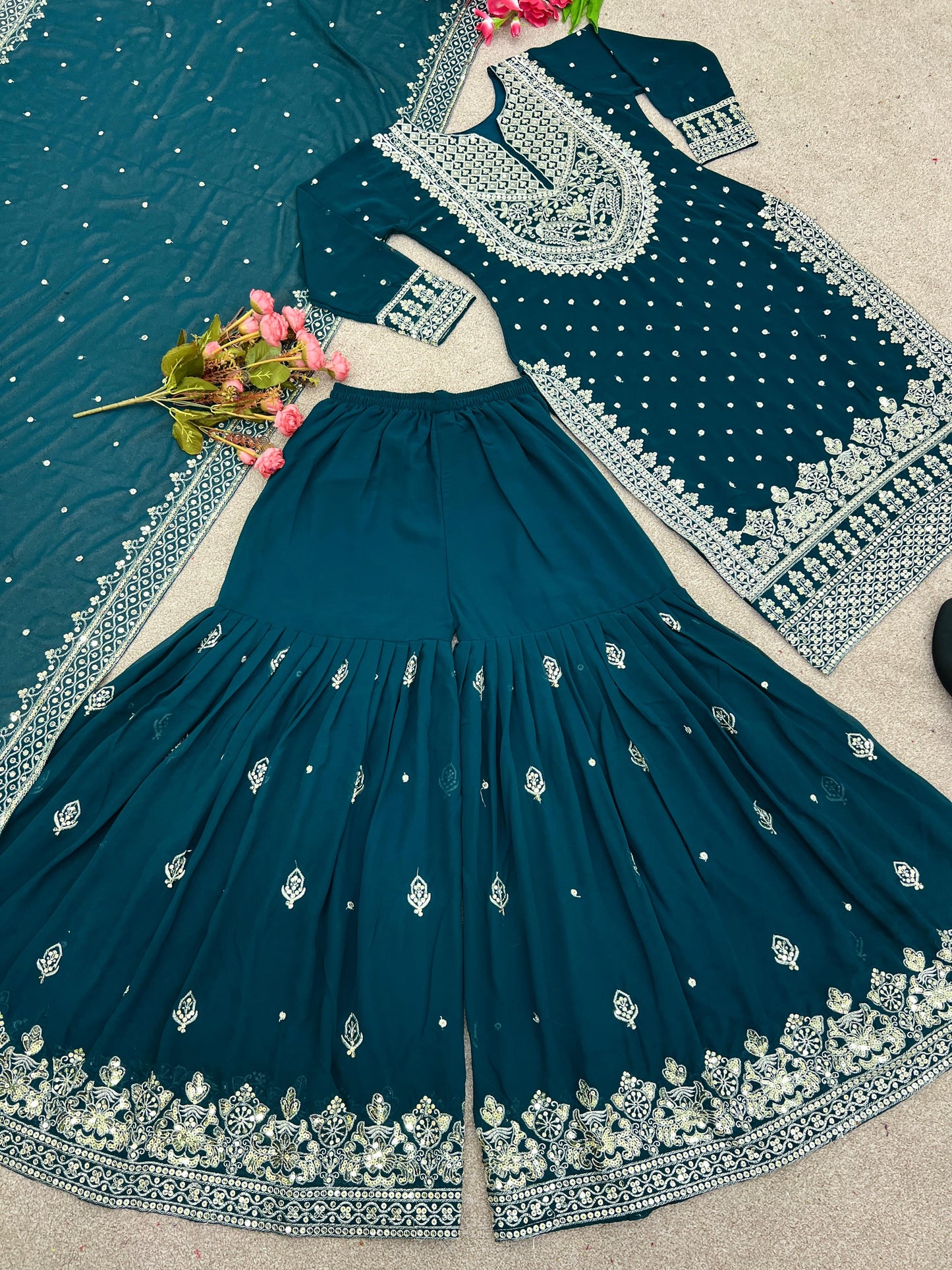 Embroidered sequence work gharara