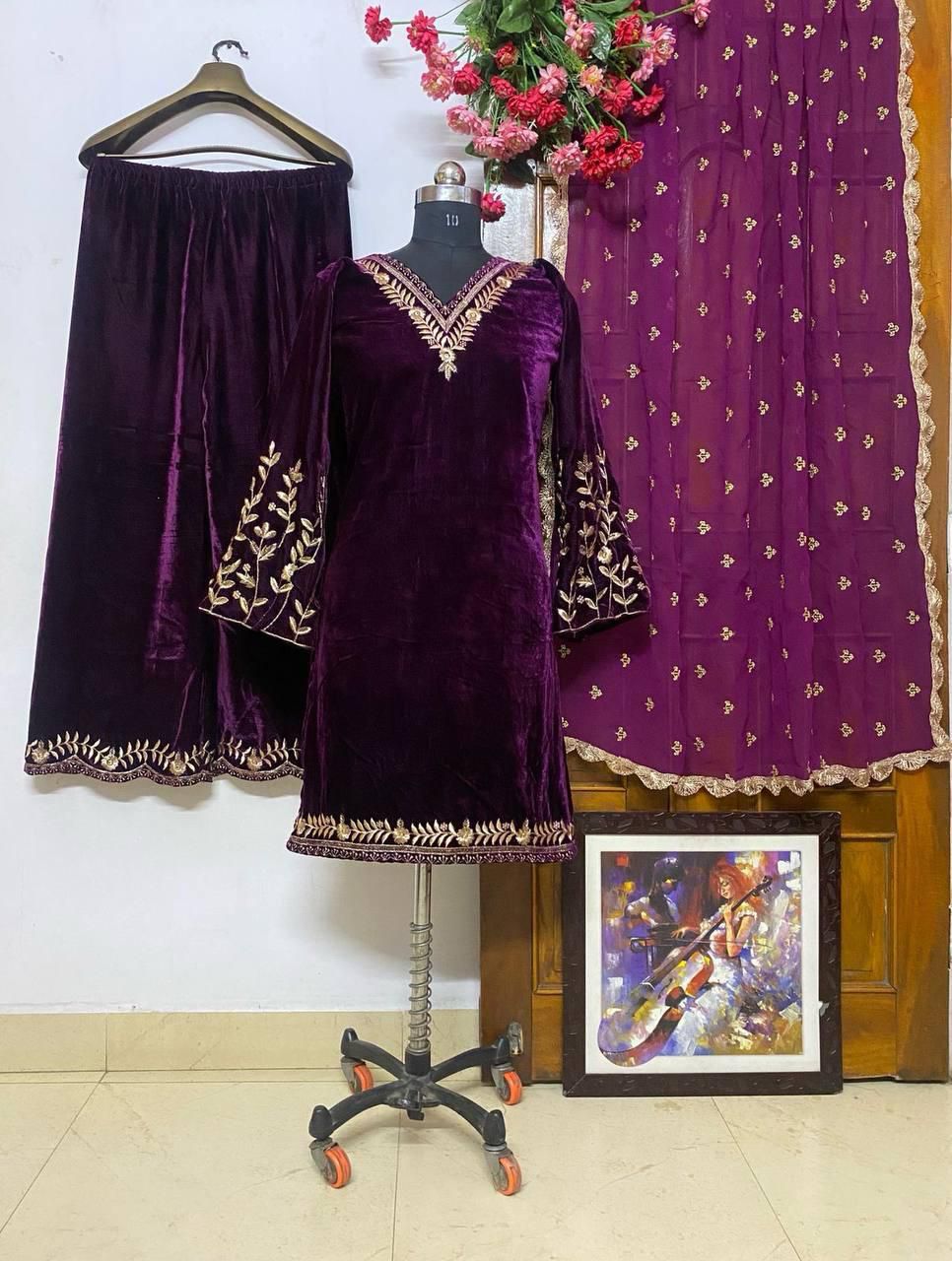 Velvet embroidered suite