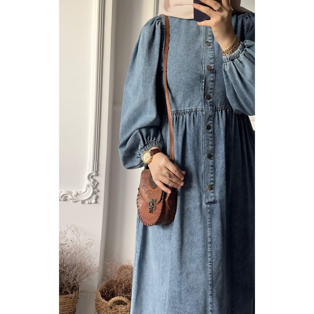 Denim gown with buttons