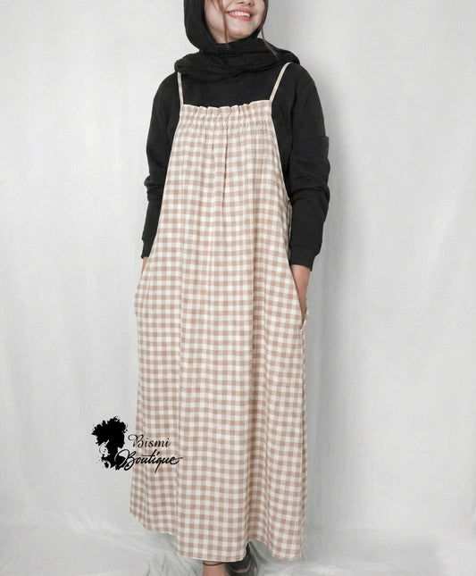 Cotton check pinafore and inner