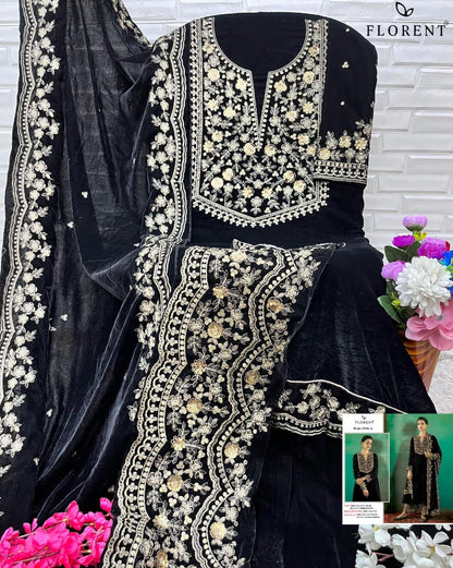 Velvet suite with heavy embroidery (unstitched)