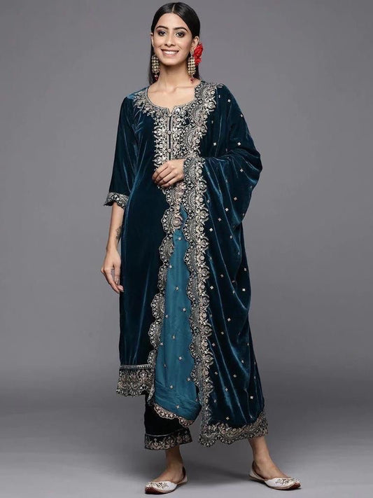 Velvet embroidered top and palazzo